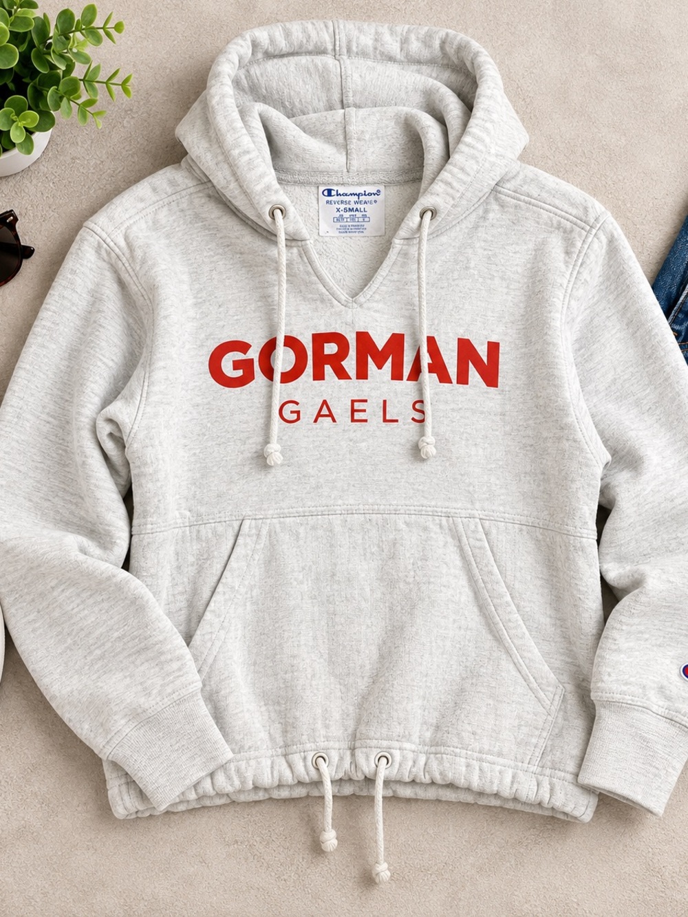 Champion Reverse Weave Gorman Gaels Hoodie XS Gray Red